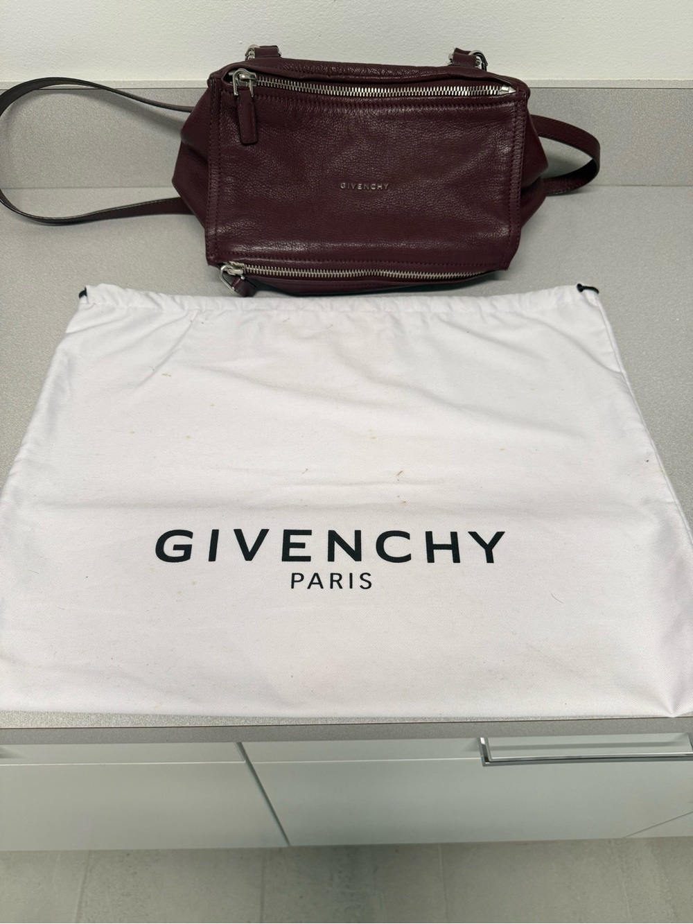 Givenchy Wine Leather Structured Crossbody Bag